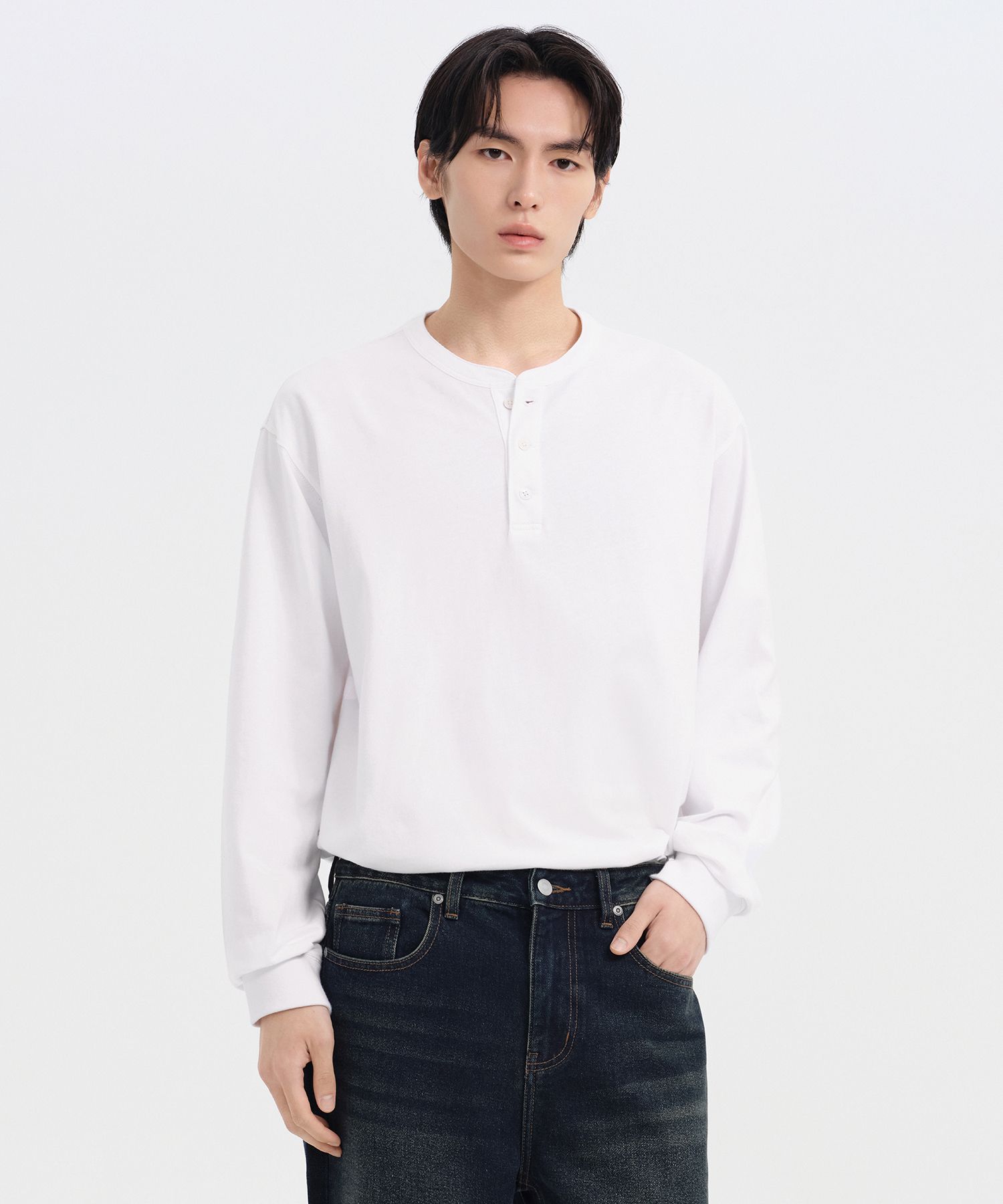 MUSINSA公式 | MUSINSA STANDARD リップカフスヘンリーネック長袖T