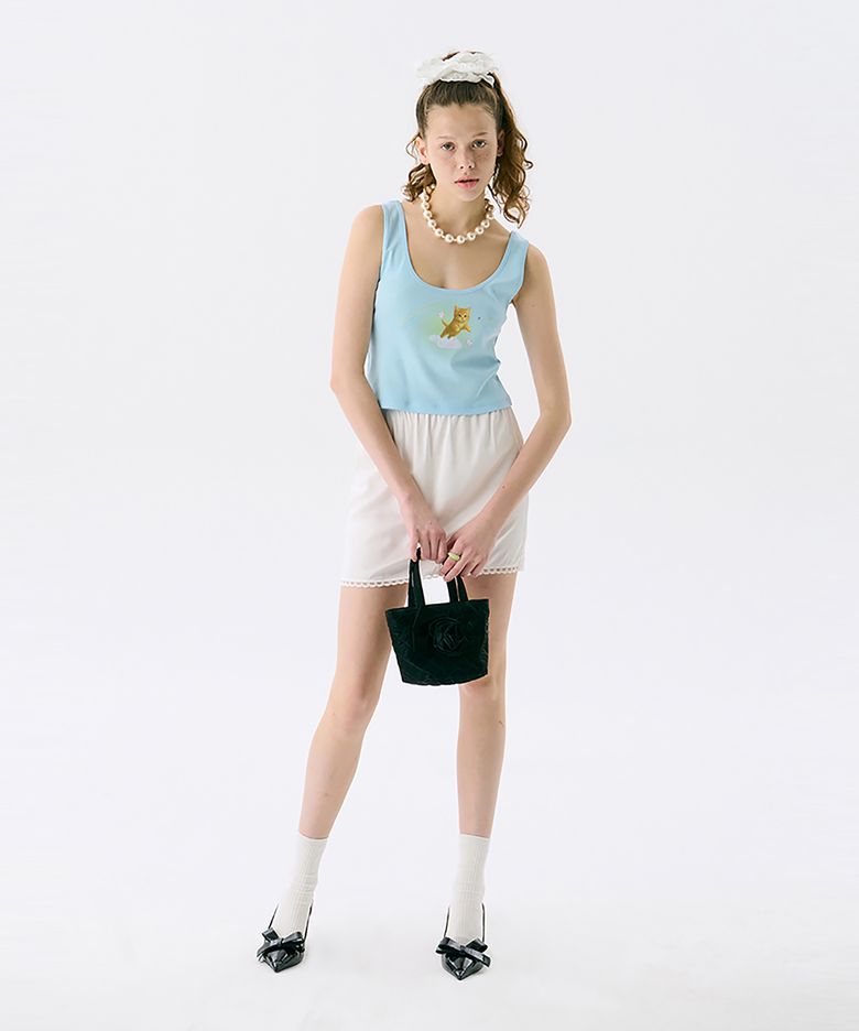Cat Printed Sleeveless T_Light Blue(고양이 프린트 민소매 티셔츠_라이트 블루)