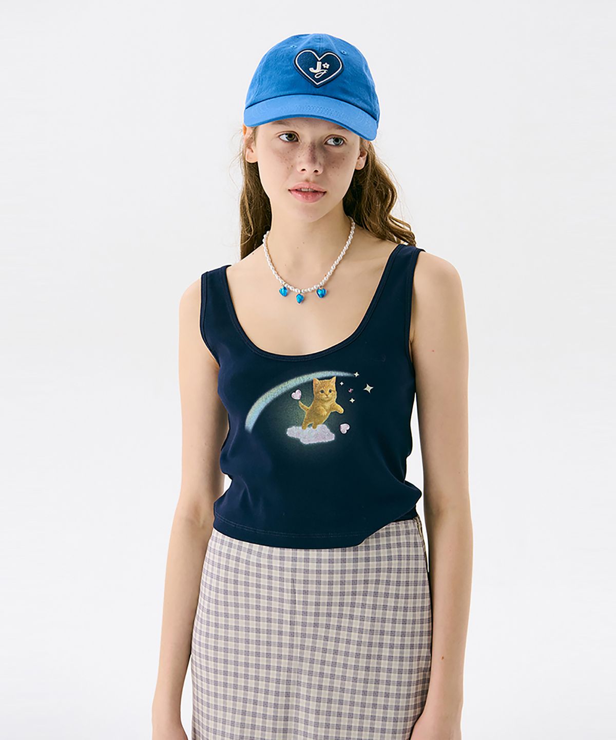 준준스페이스(JUNEJUNE SPACE) Cat Printed Sleeveless T_Navy(고양이 프린트 민소매 티셔츠_네이비)