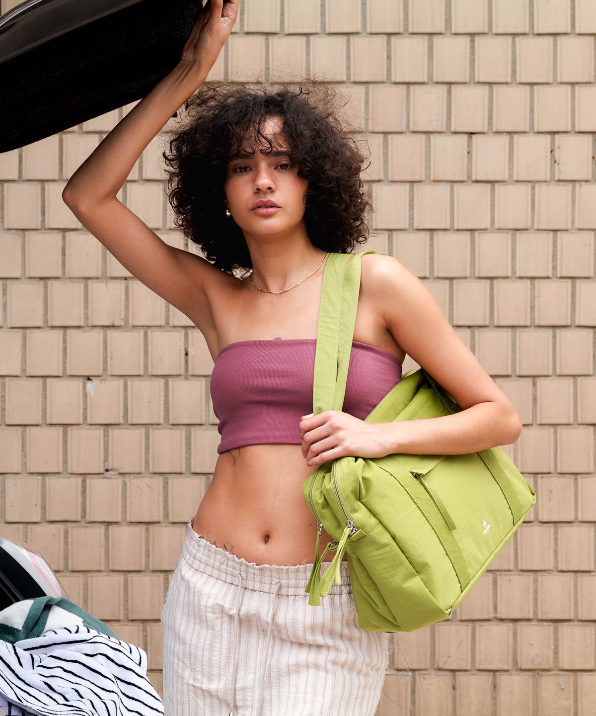 크리스틴프로젝트(CHRISTINE PROJECT) LITE TWO ZIPPER NYLON BAG LARGE(LIME OLIVE)