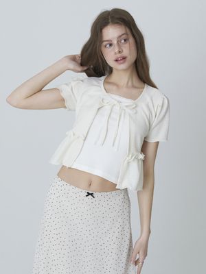 리본 레이스 프릴 가디건 - 크림