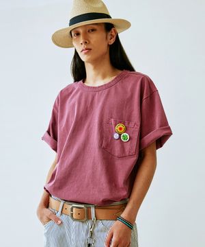 가먼트 다잉 포켓 티셔츠 와인