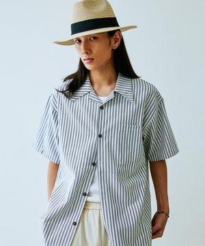 이츠카 스트라이프 오픈 카라 셔츠