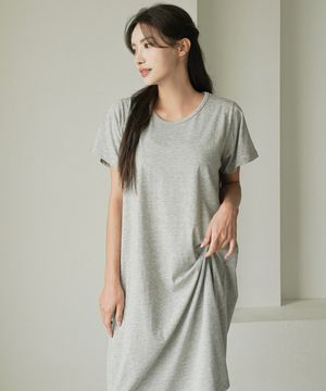 [2SET] 내추럴코튼 무지 반팔 원피스 홈웨어