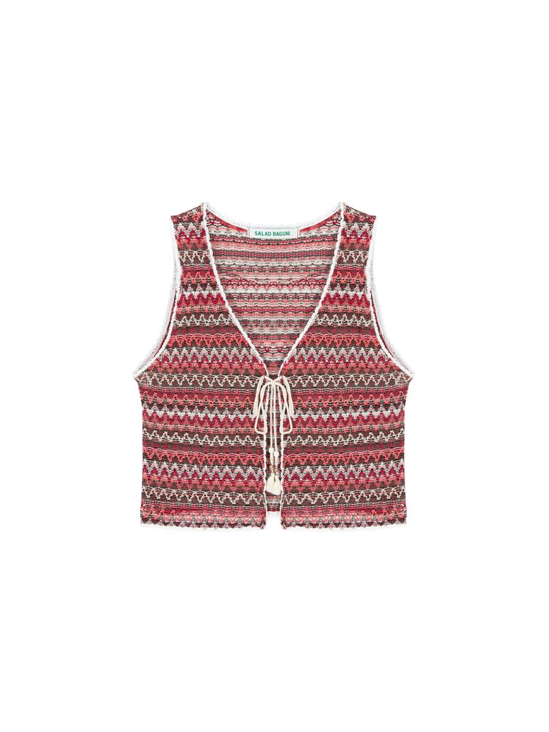 Lace jacquard vest - burgundy