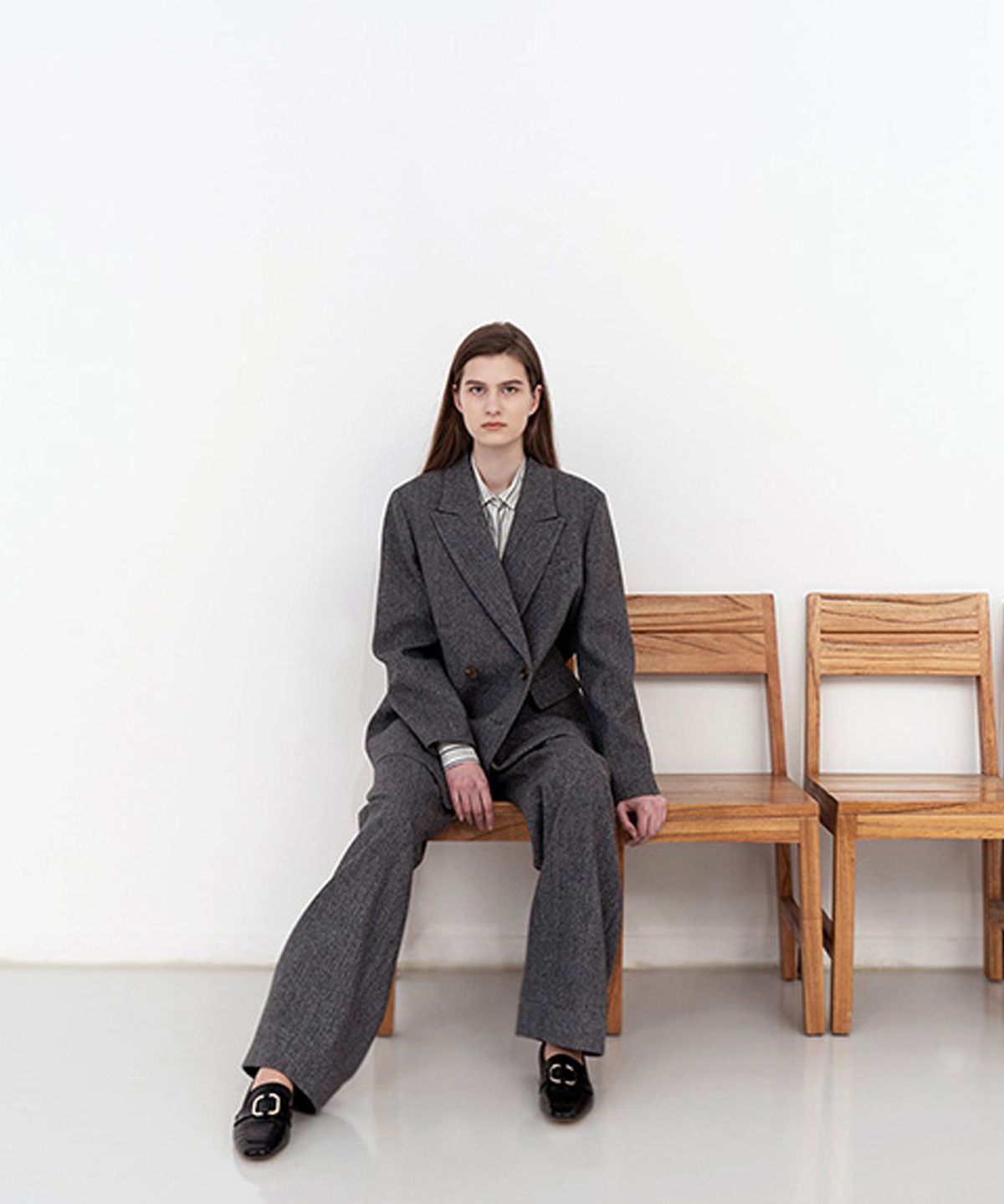 아바몰리(AVA MOLLI) HERRINGBONE WIDE PANTS (H/Grey)