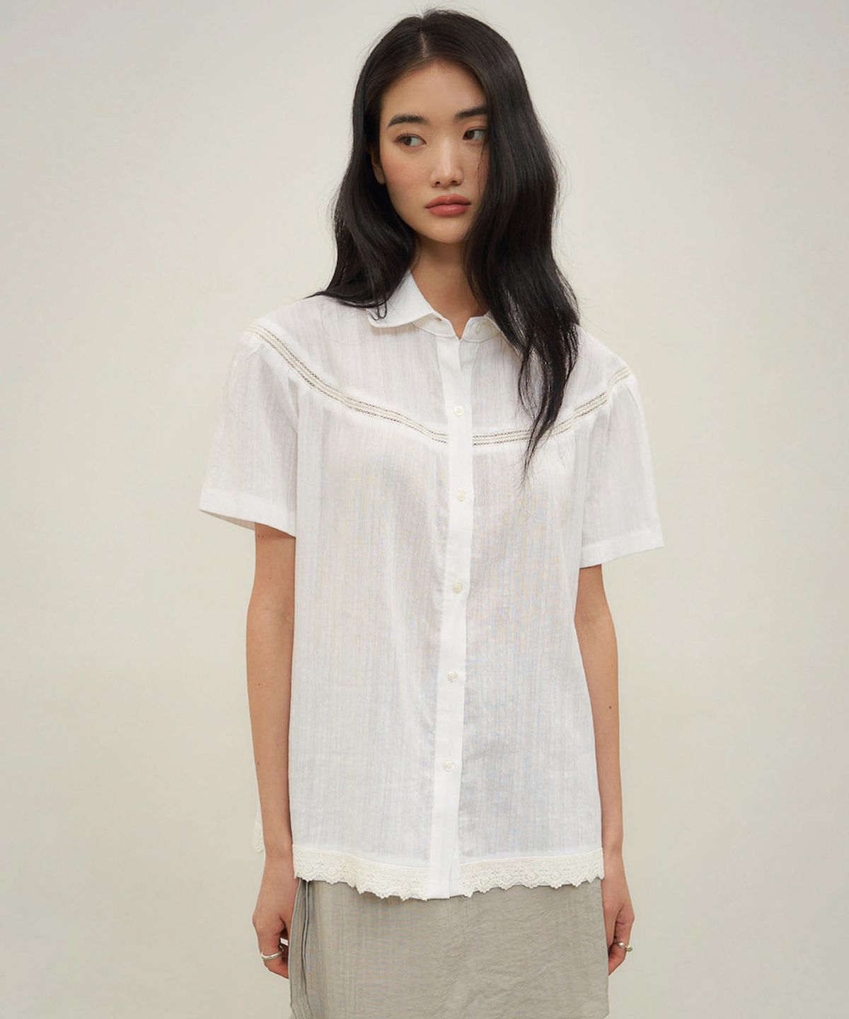 아우로(OURO) ROUND COLLAR SHIRTS [ WHITE ]