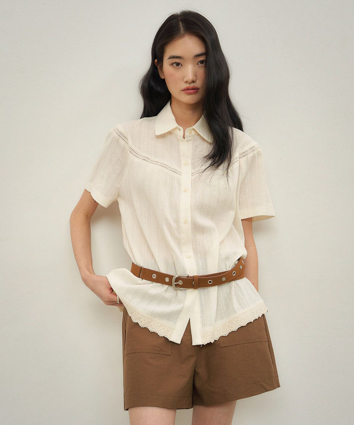 아우로(OURO) ROUND COLLAR SHIRTS [ CREAM ]