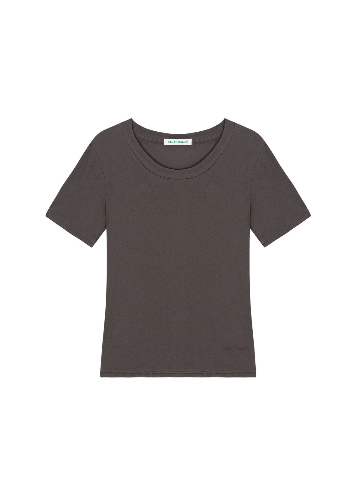 샐러드바구니(SALAD BAGUNI) Soft u-neck signature tee - brown
