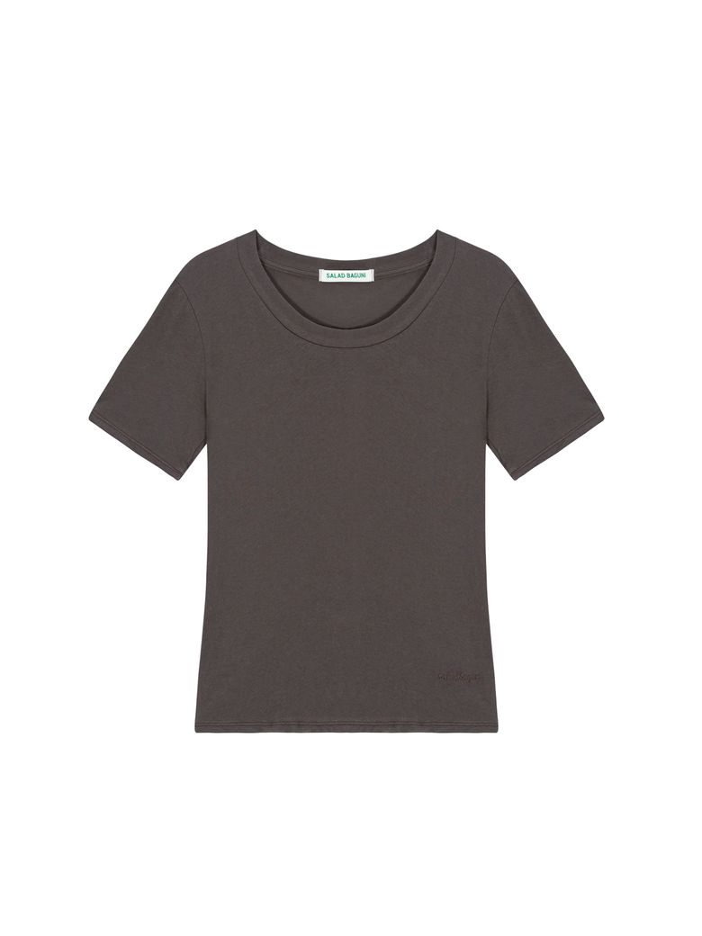 Soft u-neck signature tee - brown