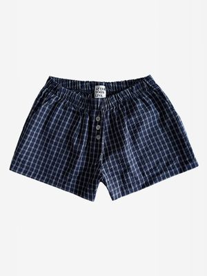 90s Check Seersucker Shorts (Deep Navy)