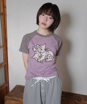 W ANGEL CATS RAGLAN SS TEE PURPLE(CV2FMFT546A)