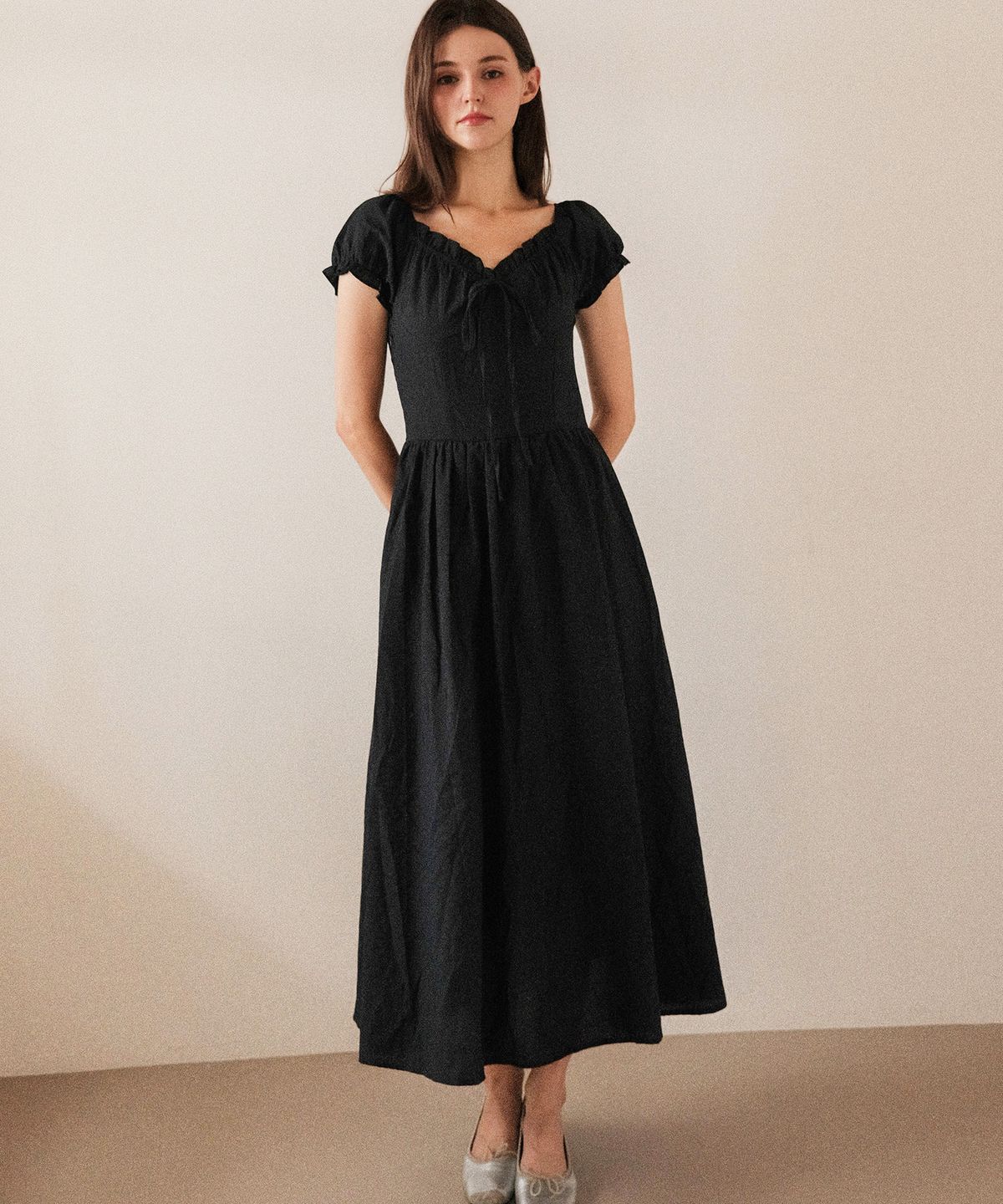 쿨키튼(KOOLKITTEN) Bella Ribbon Puff Long Maxi Dress