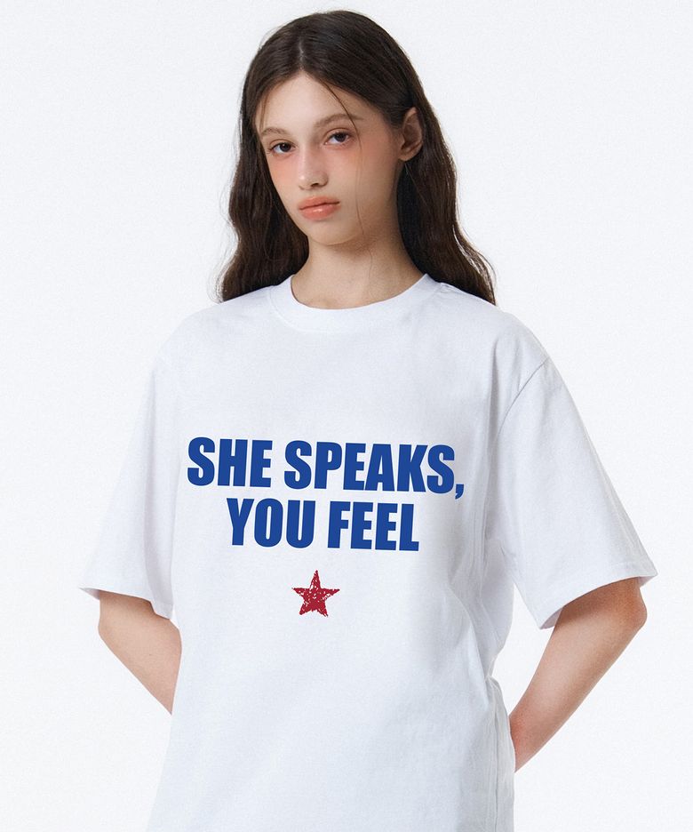 SHE LETTERING OVER FIT T-HISRT (3color)