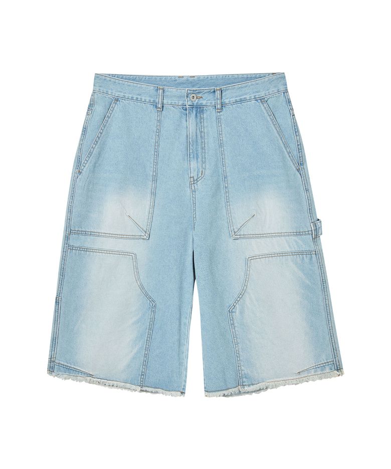 Washed denim bermuda pants