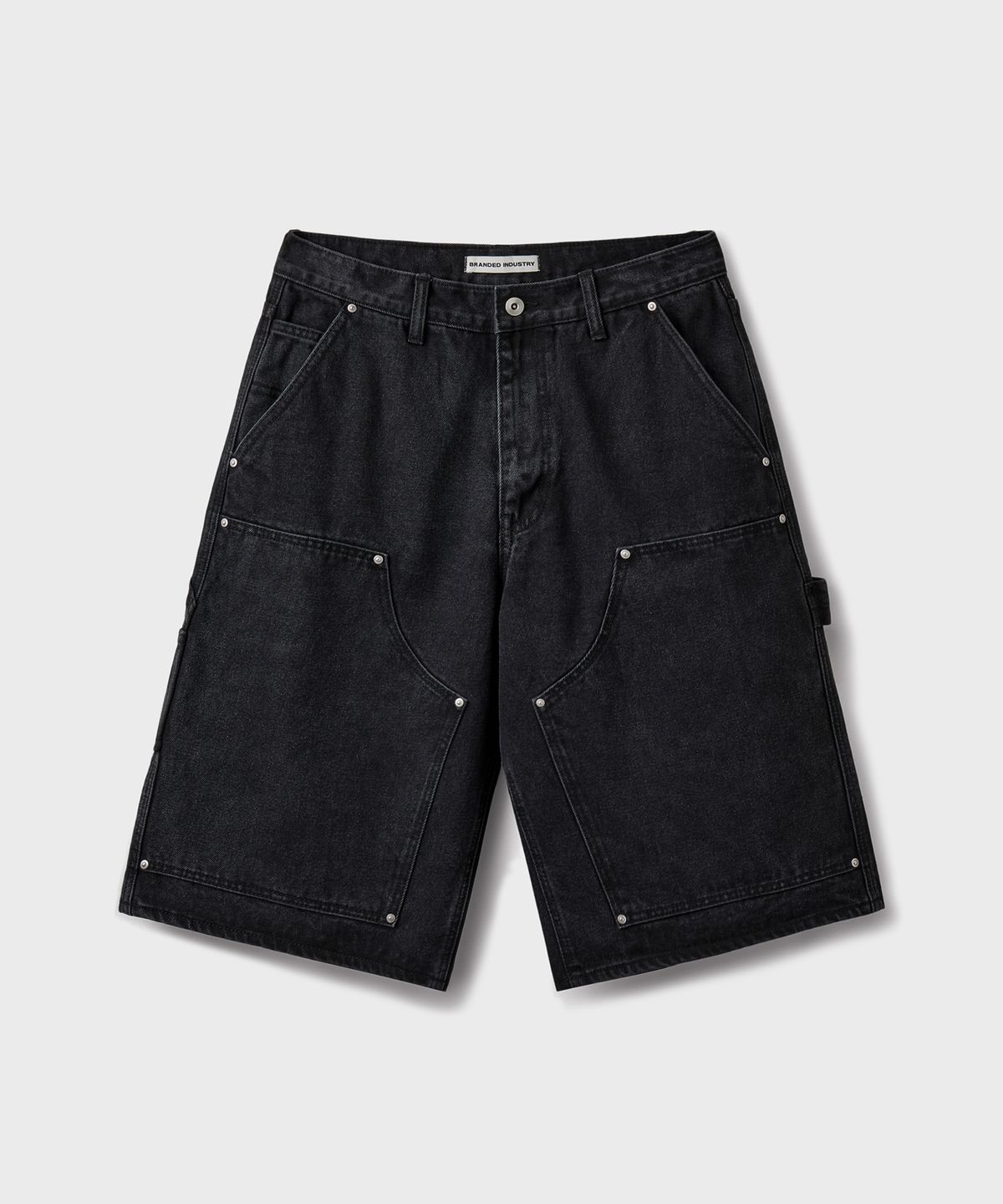 브랜디드(BRANDED) DOUBLE KNEE CARPENTER DENIM SHORTS [WASHED BLACK]