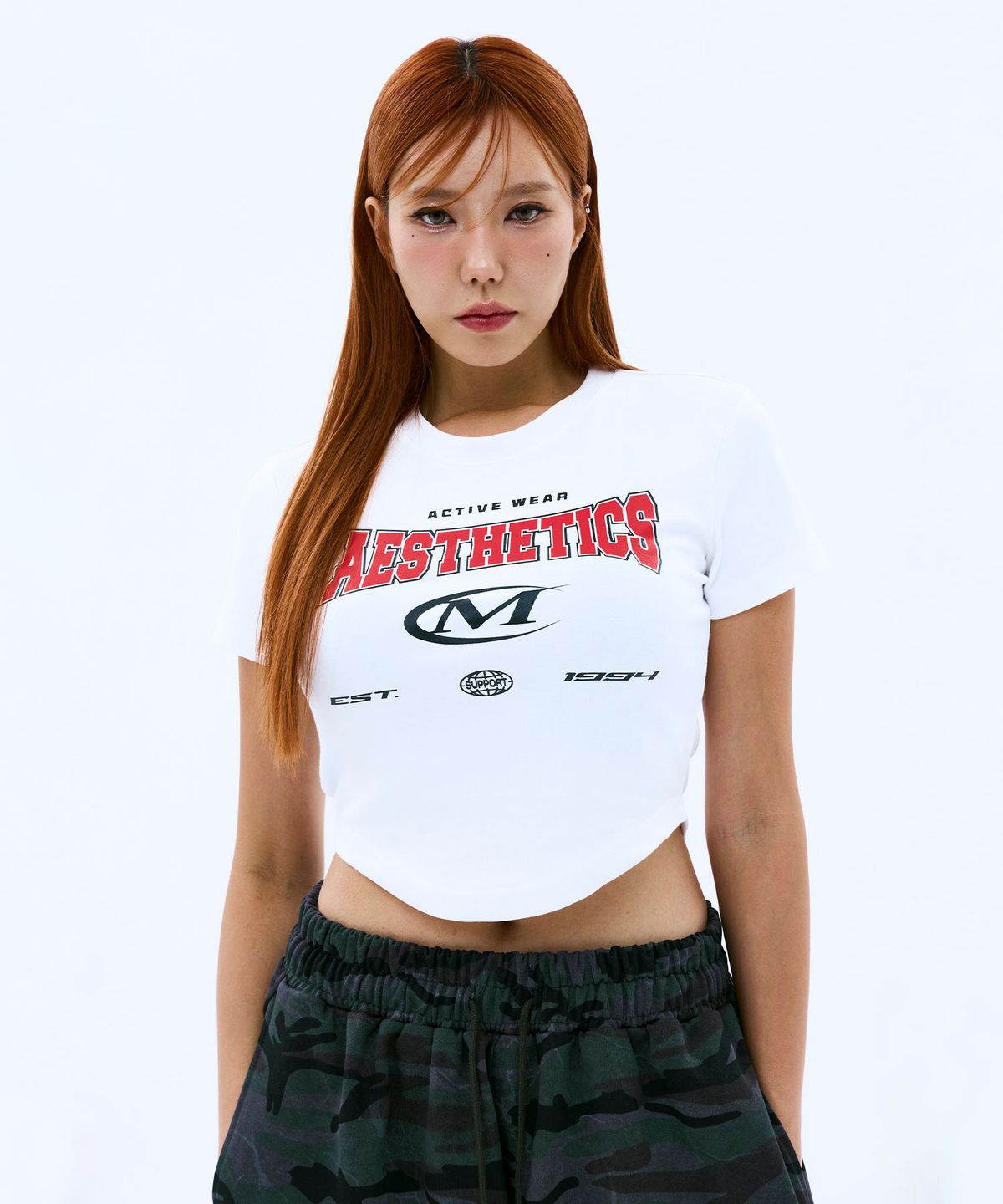 미학(MIHAK) 에스테틱 아치 로고 크롭 티셔츠 (WHITE)