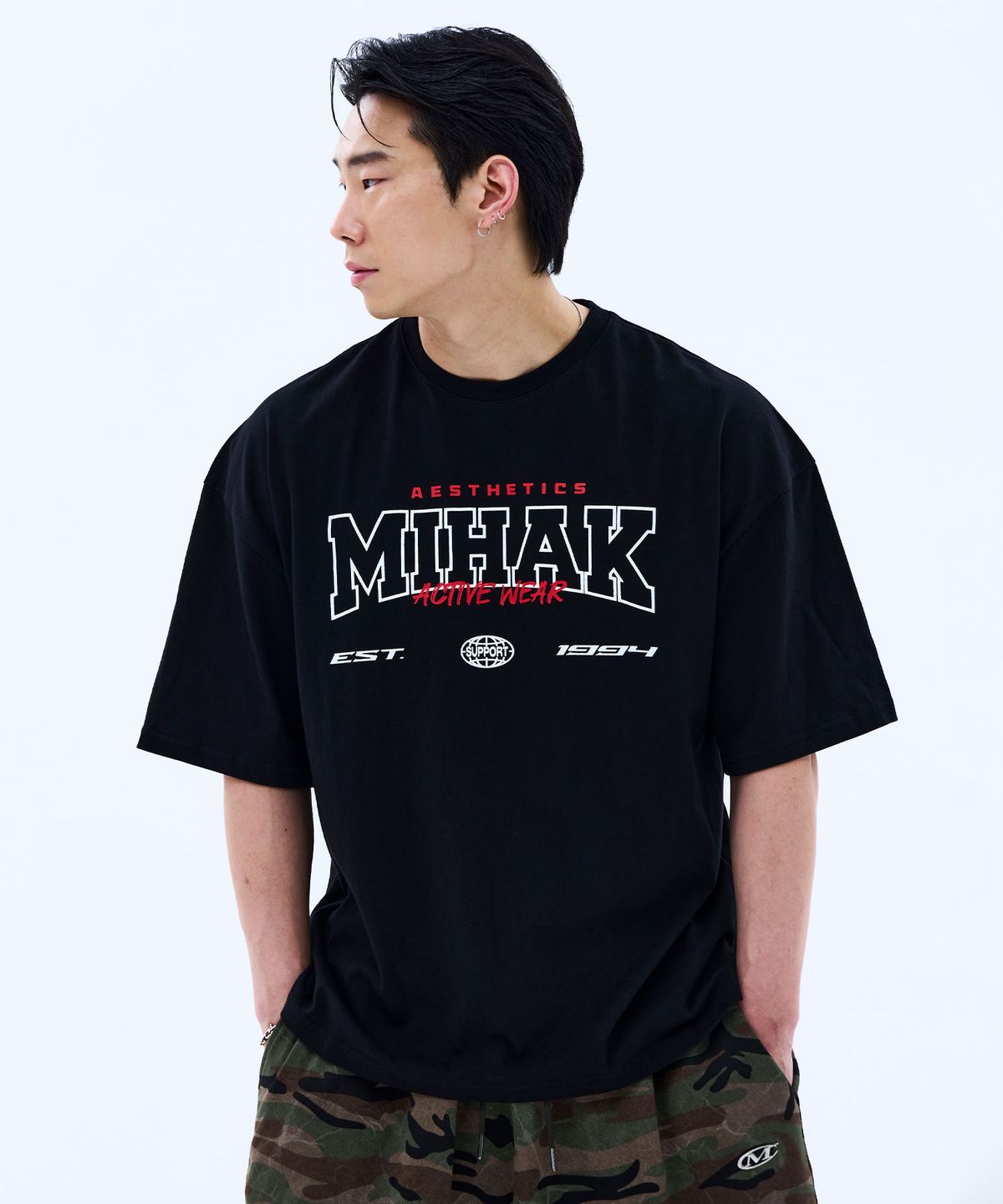 미학(MIHAK) 스트록 아치 로고 오버핏 티셔츠 (BLACK)