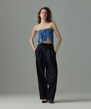 Wool pin tuck slacks