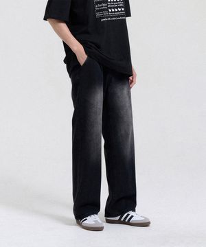 리드 하프밴딩 원턱 세미 와이드 데님 팬츠 (Black)