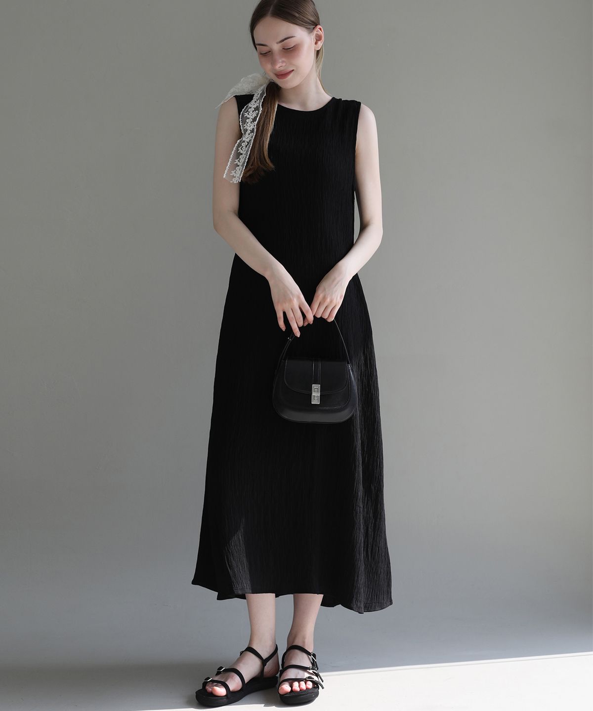 슬로우롤리(SLOWLOLLI) Back slit pleated midi dress_5 Colors