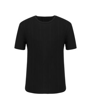 머슬핏 리브드 하프 슬리브 블랙