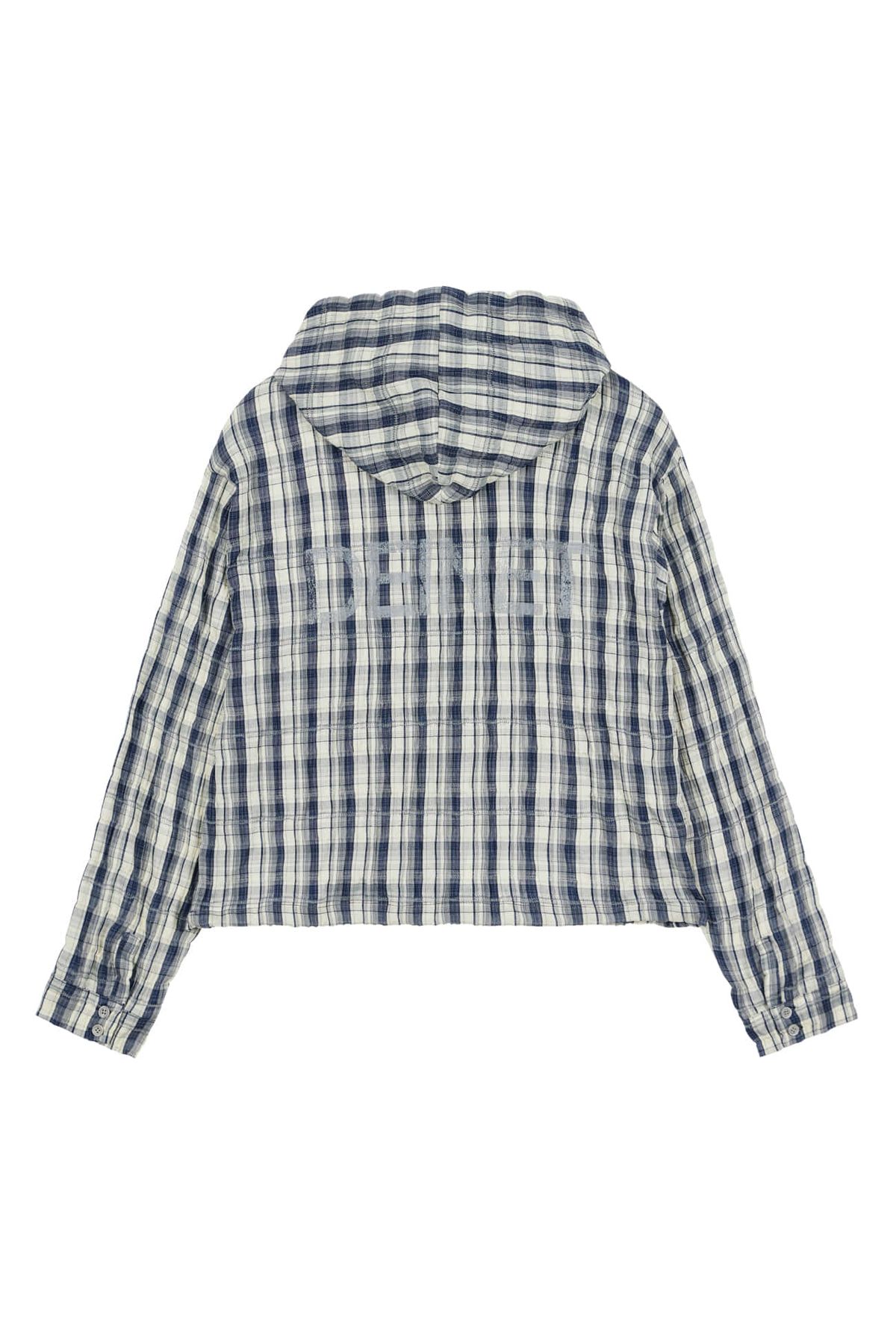 다이닛(DEINET) DEINET BACK LOGO CHECK HOODIE SHIRTS IN NAVY