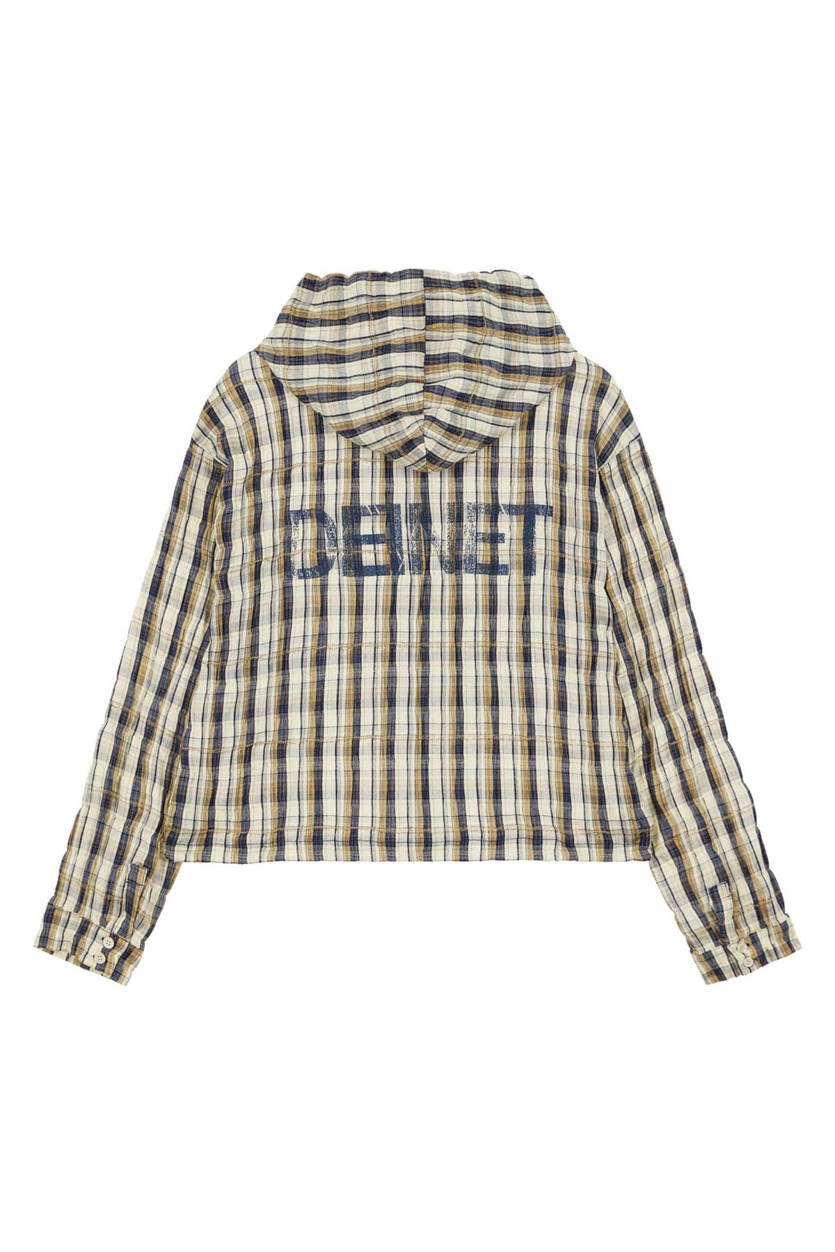 다이닛(DEINET) DEINET BACK LOGO CHECK HOODIE SHIRTS IN BROWN
