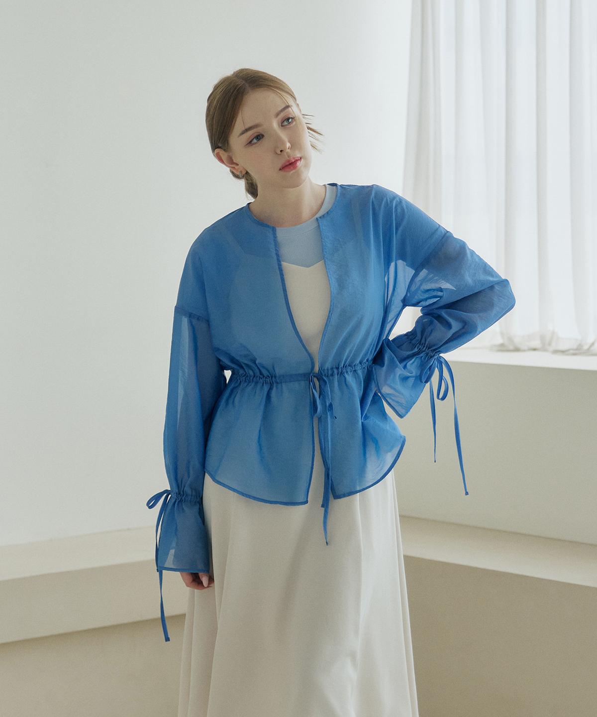 벨르마(BELLEMA) Sheer Organza Drawstring Cardigan