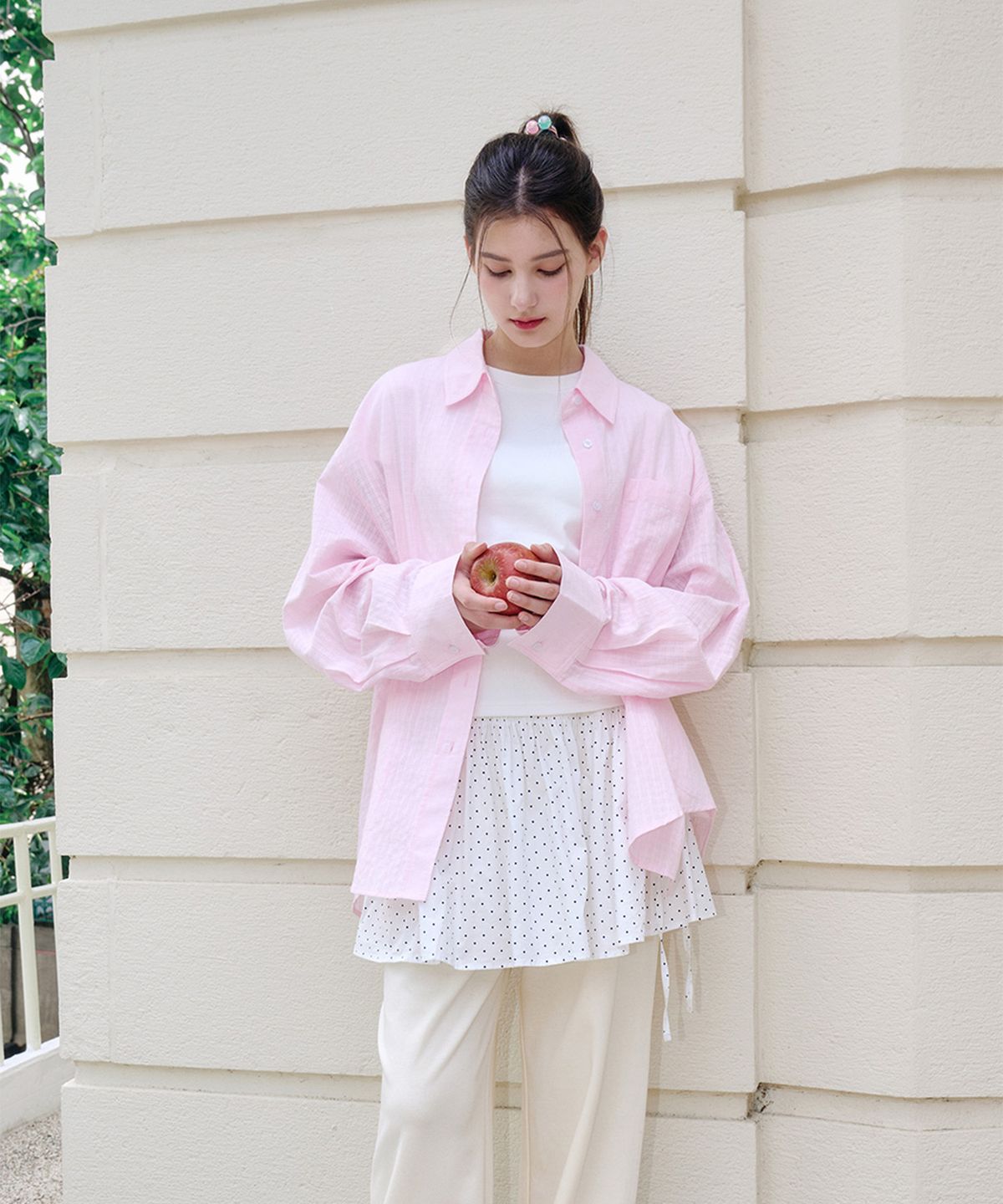 알키알카(ALKI ALKA) Loose-Fit Check Shirt (Pink)