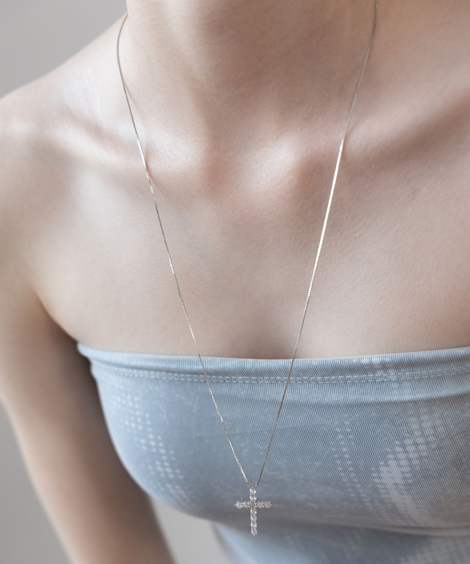 MUSINSA | TATIANA (Silver 925) Cubic Cross Pendant Long
