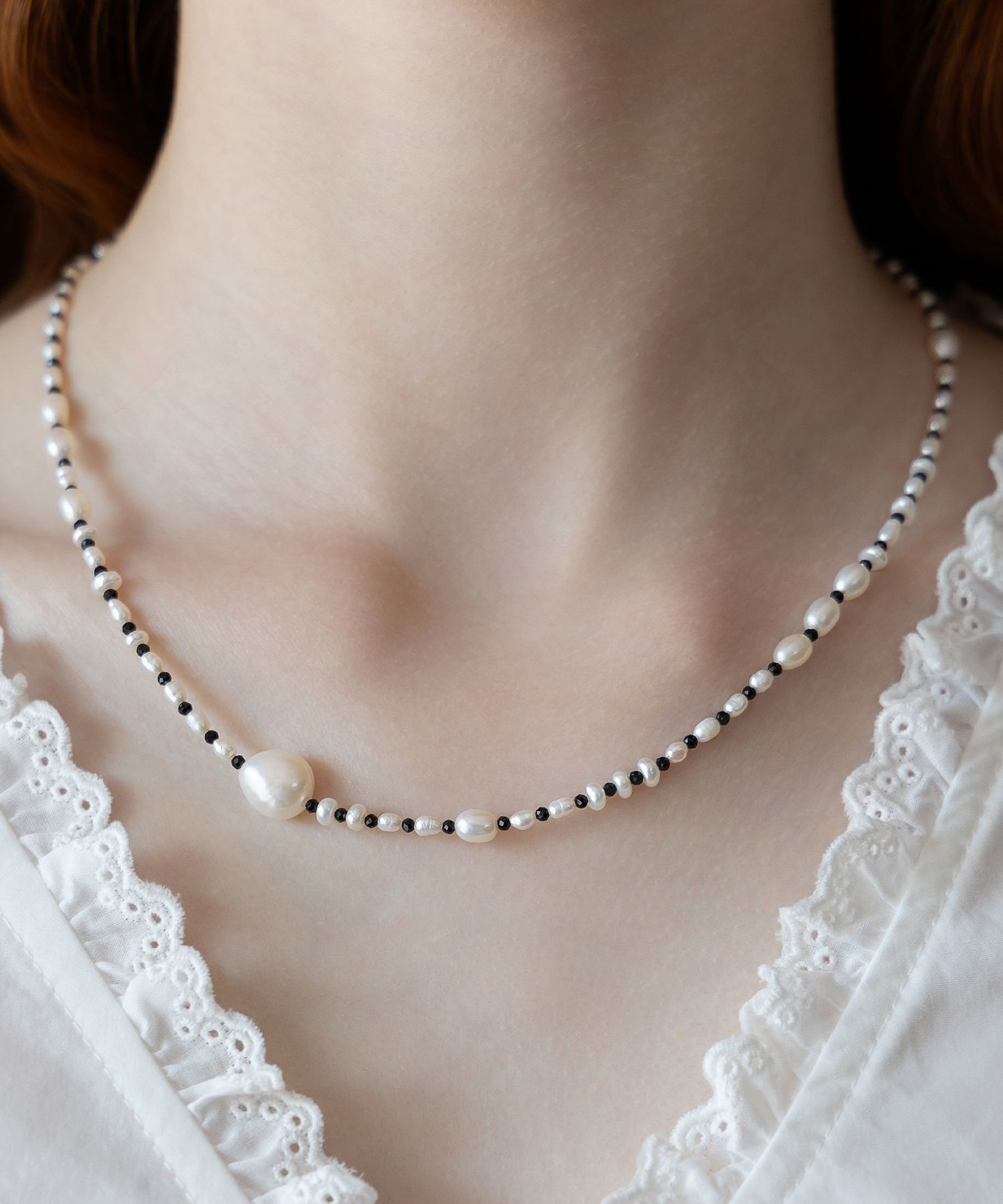 ☆TATIANA☆ Pearl dot blossom pearl necklace NZ2015 MUSINSA | TATIANA Polka Dot Freshwater Pearl Necklace NZ2485