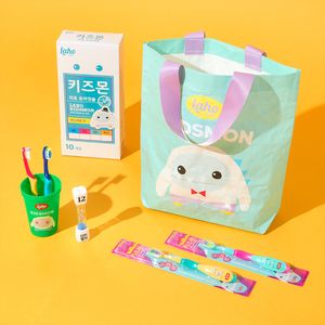 라호 키즈몬 어린이칫솔 10개+양치컵+리유저블백+모래시계 세트 어린이집 생일 답례품