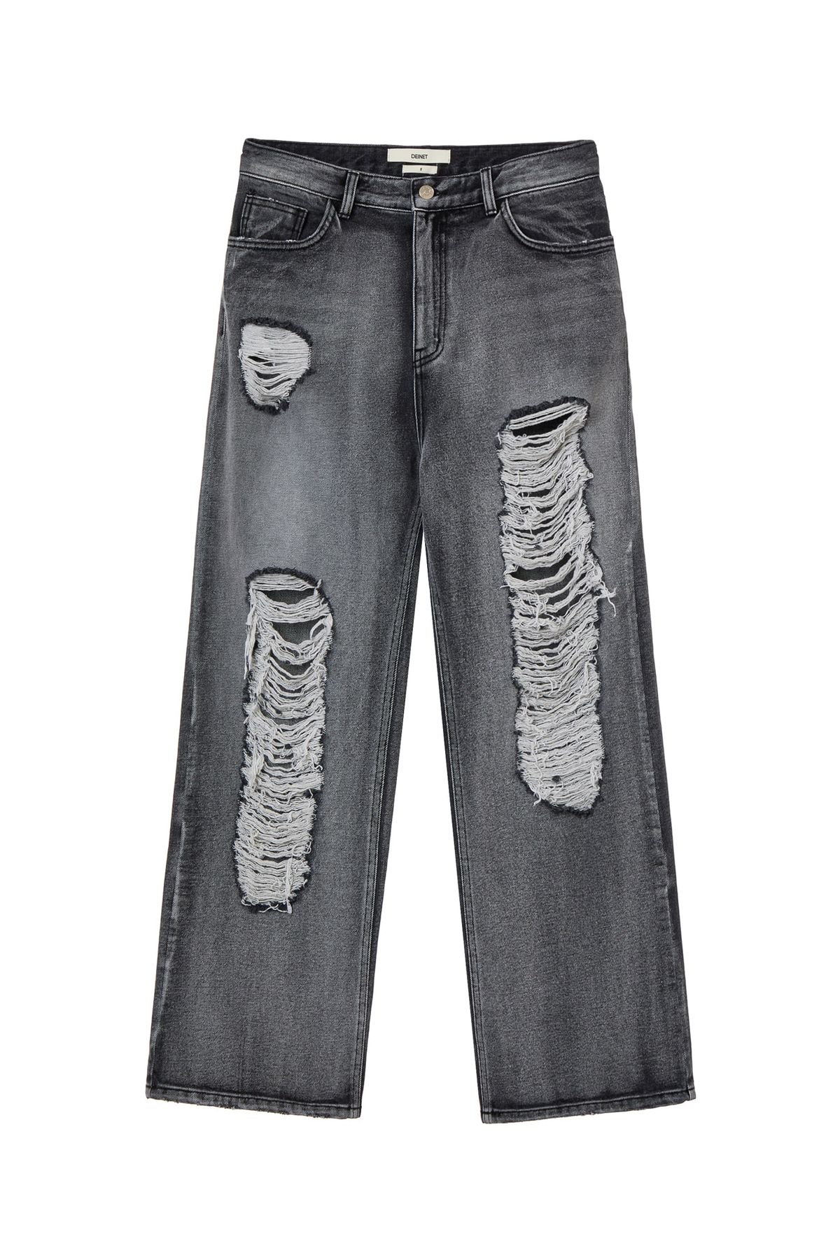 다이닛(DEINET) DESTROYED DENIM PANTS IN BLACK