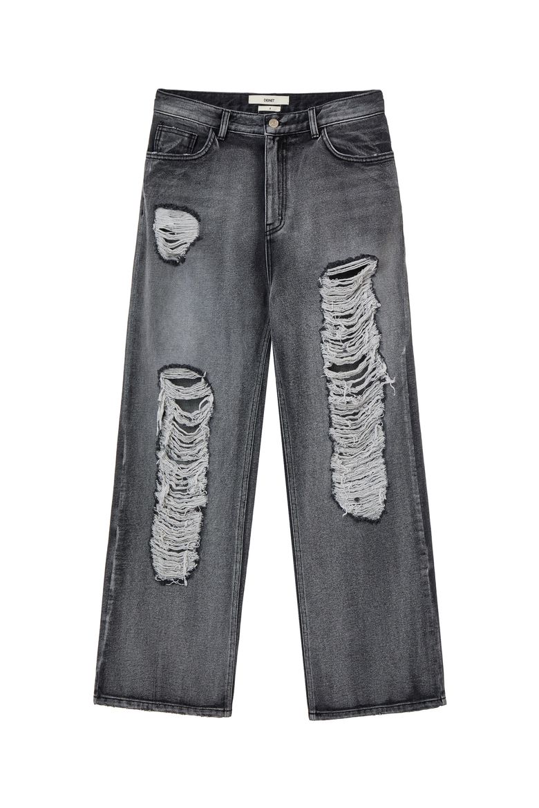 DESTROYED DENIM PANTS IN BLACK