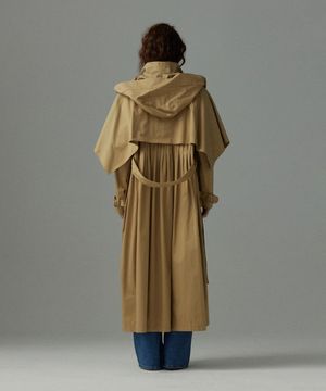 Pleated long trench coat