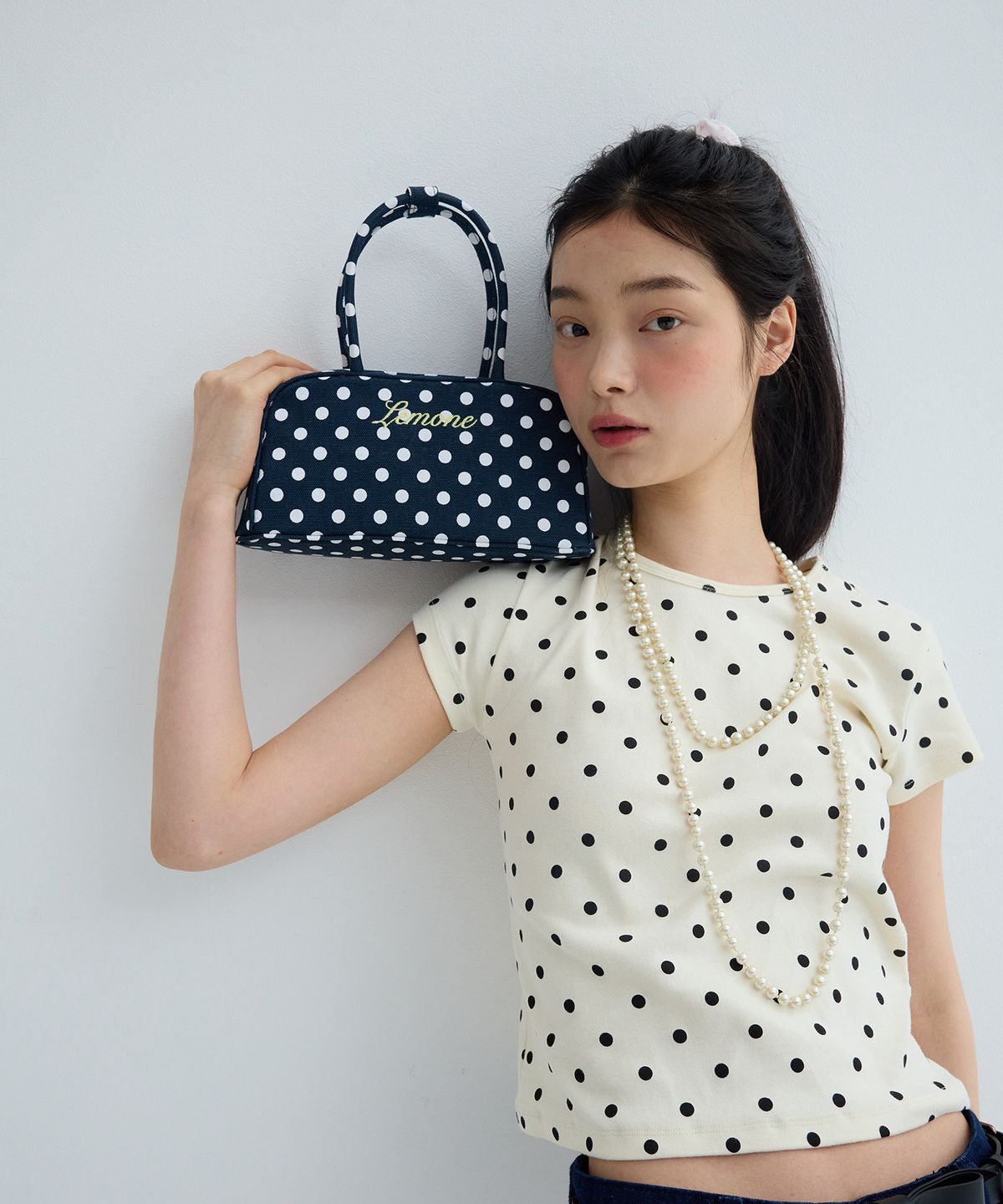 리모네(LEMONE) Polka vita bag / navy