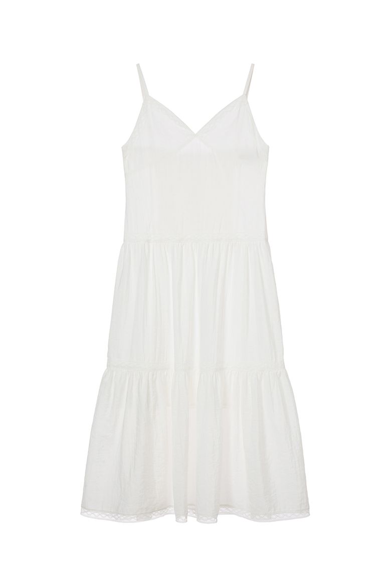 DEINET SHIRRING SLEEVELESS DRESS IN WHITE
