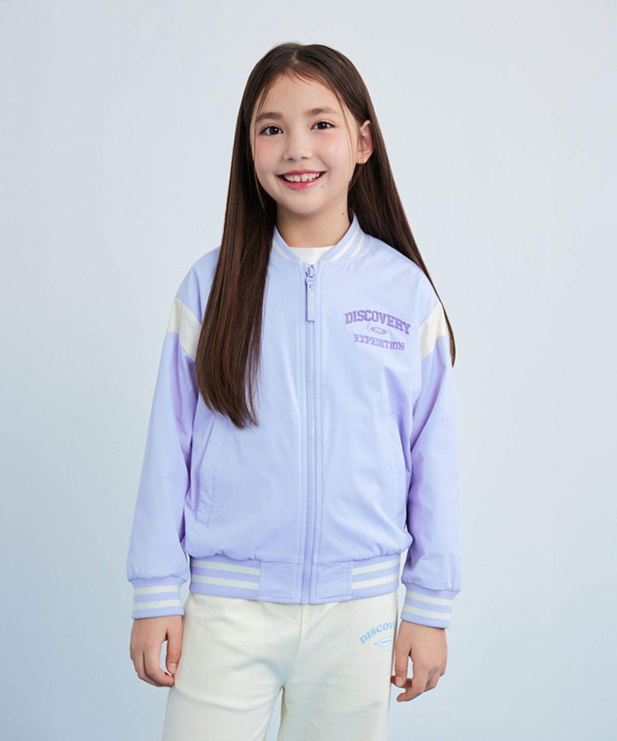 디스커버리 키즈(DISCOVERY KIDS) 키즈 바시티 배색 바람막이 자켓 (VIOLET2)