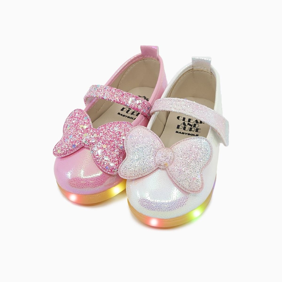 베이비솔(BABYSOLE) 샤이니리본LED구두