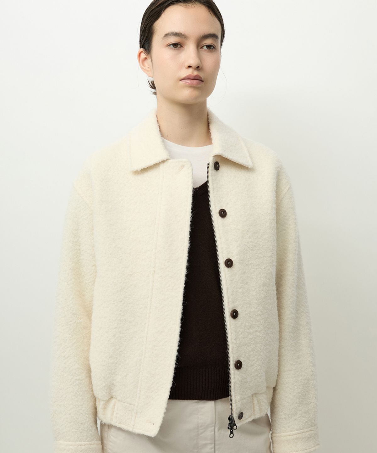 러프사이드 화이트라벨(ROUGH SIDE WHITE LABEL) Curly Blouson Ivory