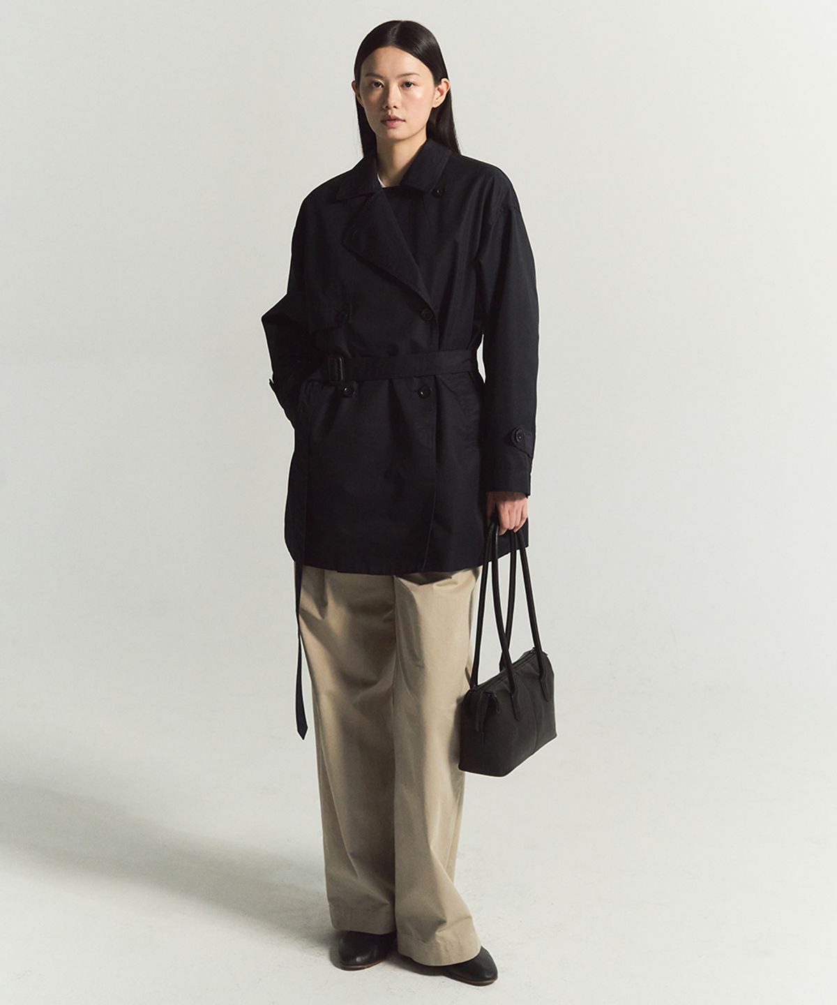 러프사이드 화이트라벨(ROUGH SIDE WHITE LABEL) Trench Half Coat Dark Navy