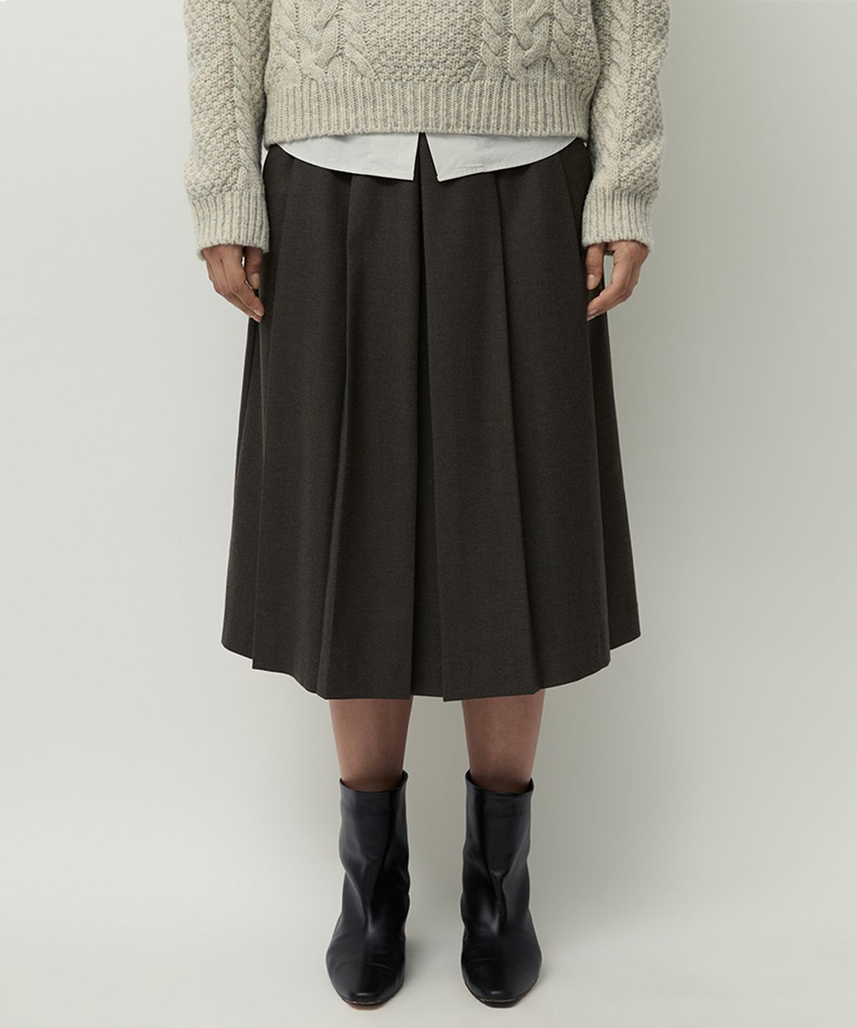 러프사이드 화이트라벨(ROUGH SIDE WHITE LABEL) Organ Pleated Skirt Brown