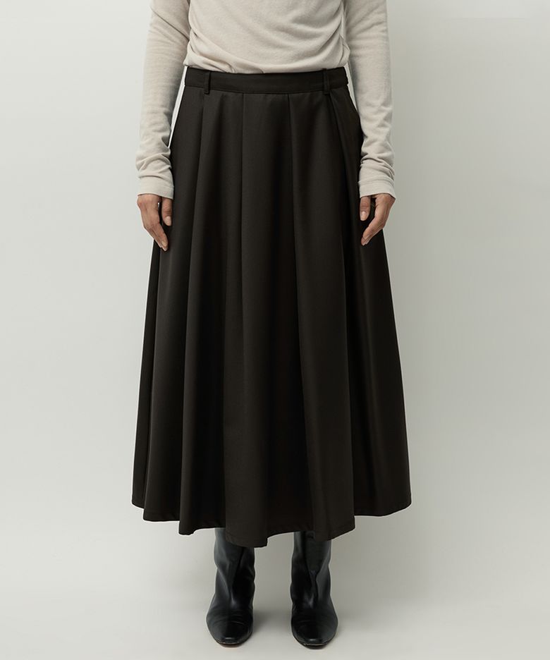 Wool Flared Skirt Dark Brown