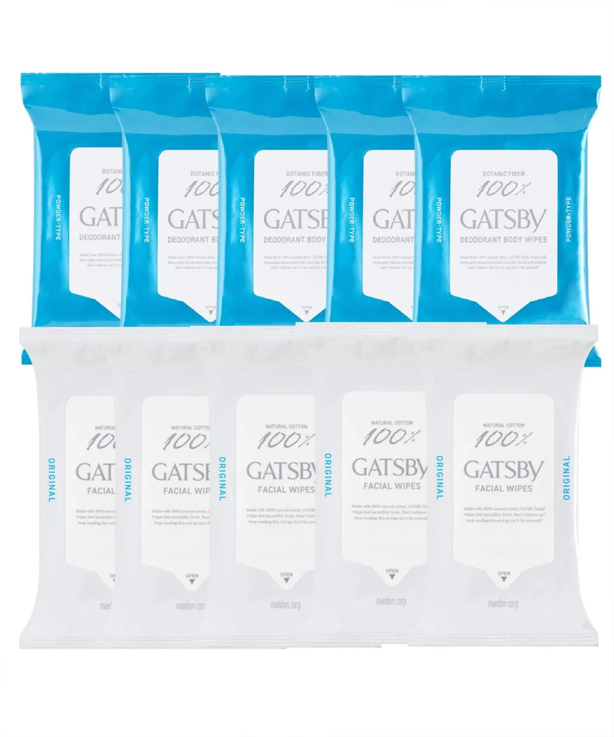 갸스비(GATSBY) [휴대용 10PACK SET]데오도란트 바디 샤워티슈 쿨시트러스 10매 5팩 + 훼이셜 페이퍼 쿨 타입 15매 5팩