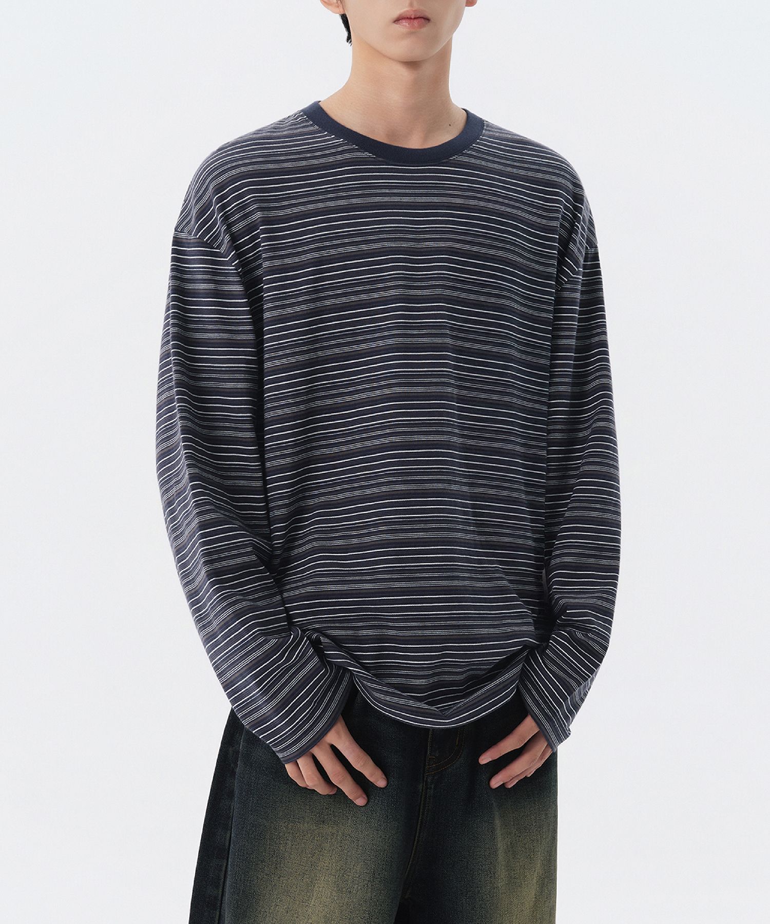 MUSINSA | MUSINSA STANDARD Multi-Striped Relaxed Long-Sleeve