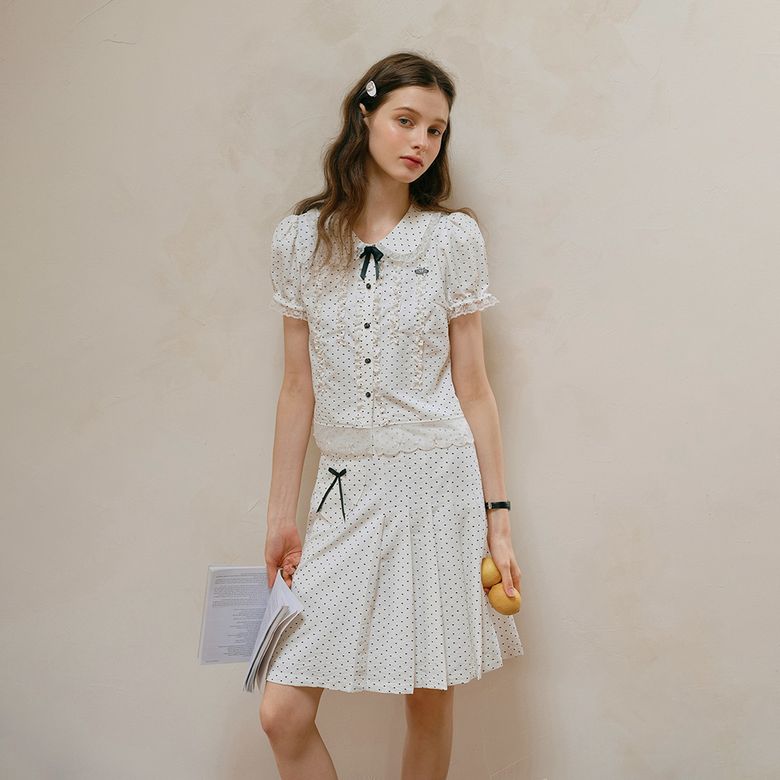 Cest_Heart dot pocket pleated skirt