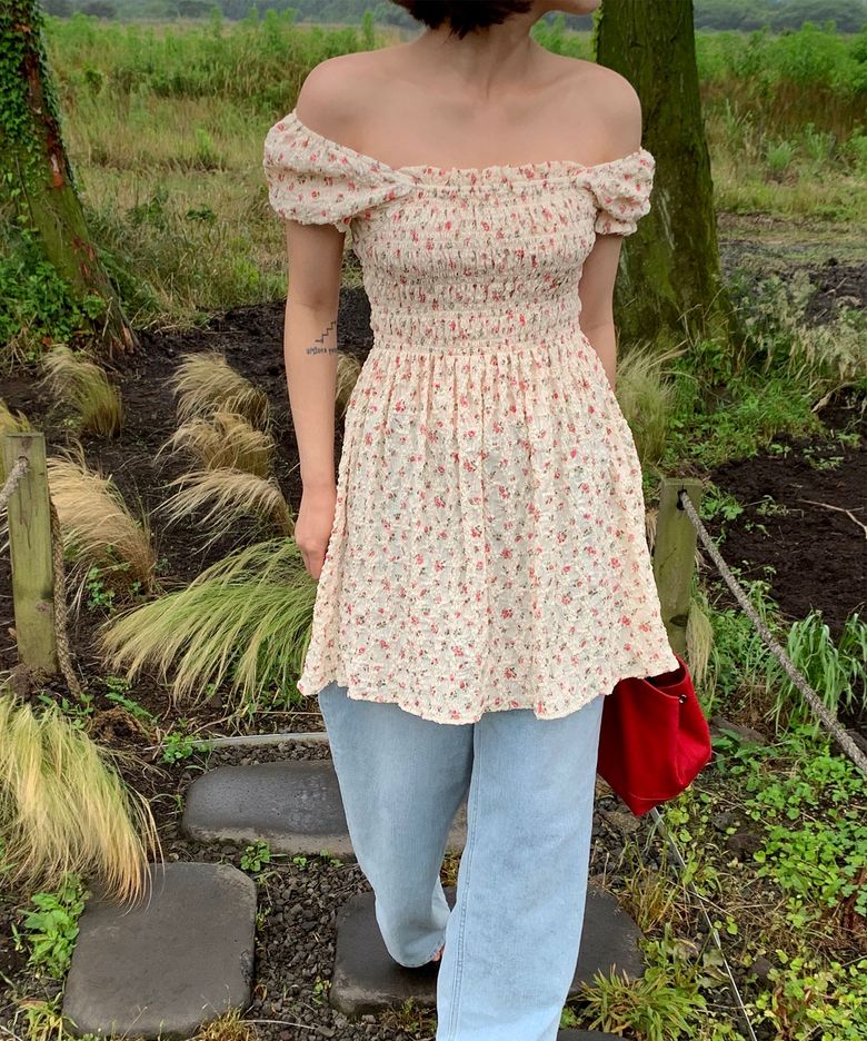(2COLOR)FLOWER PUFF MINI DRESS