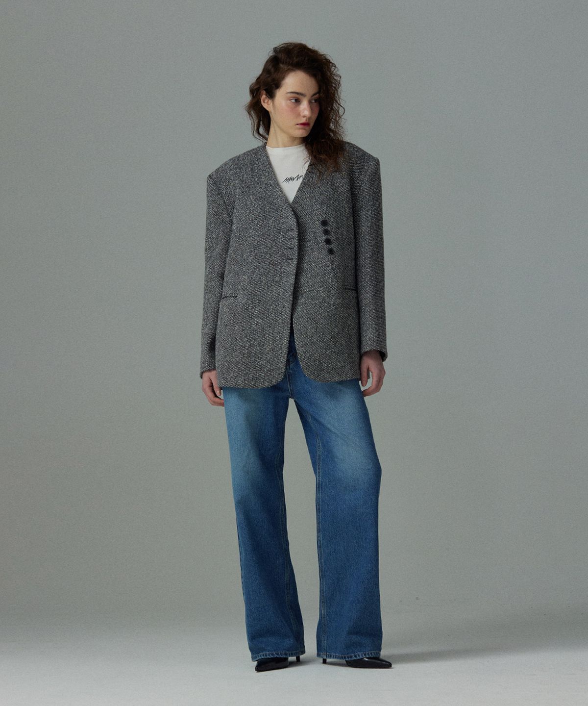 므아므(MMAM) [ESSENTIAL] Tweed collarless jacket