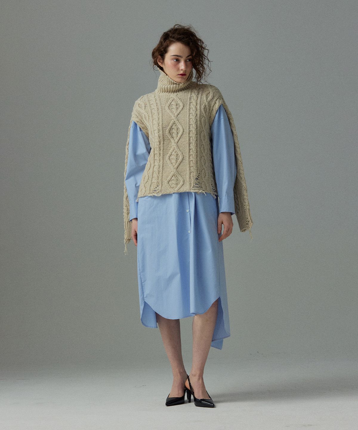 므아므(MMAM) [ESSENTIAL] Maxi pin tuck shirt dress